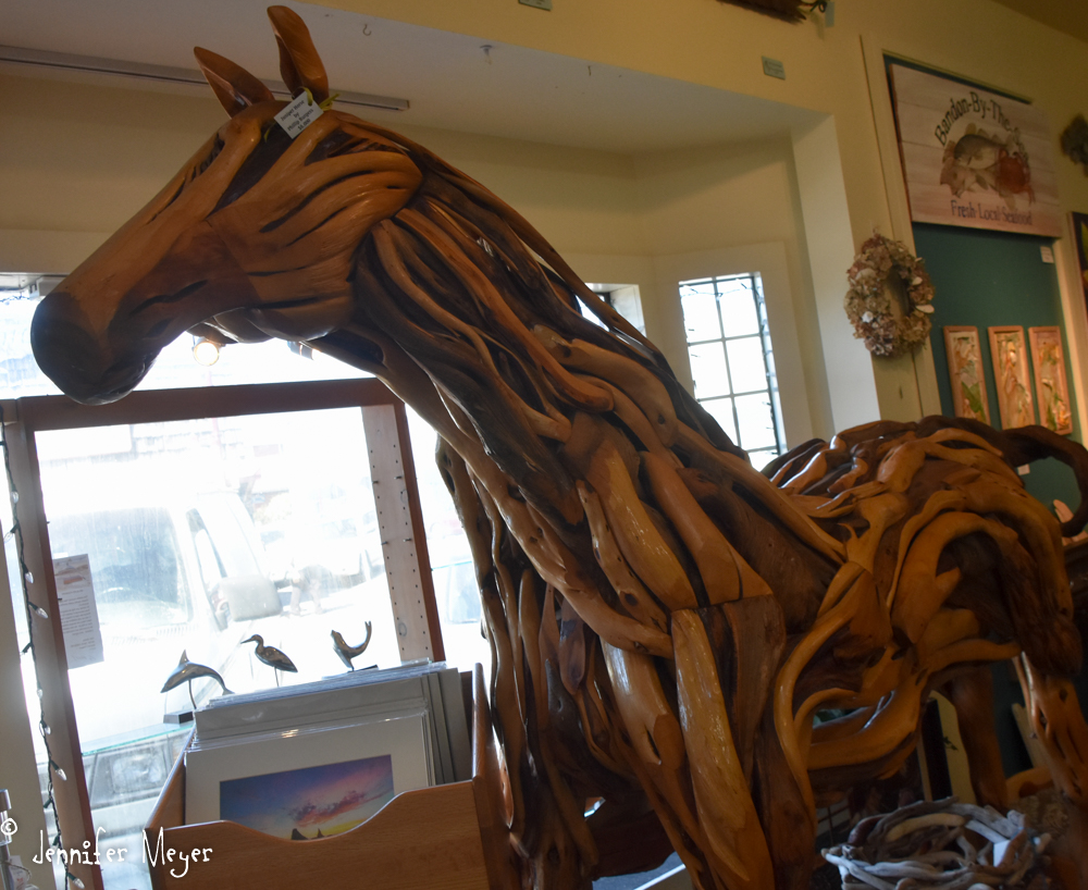 Driftwood horse in an art shop.