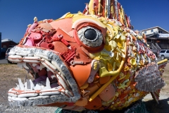 This outdoor sculpture is made entirely of ocean garbage.