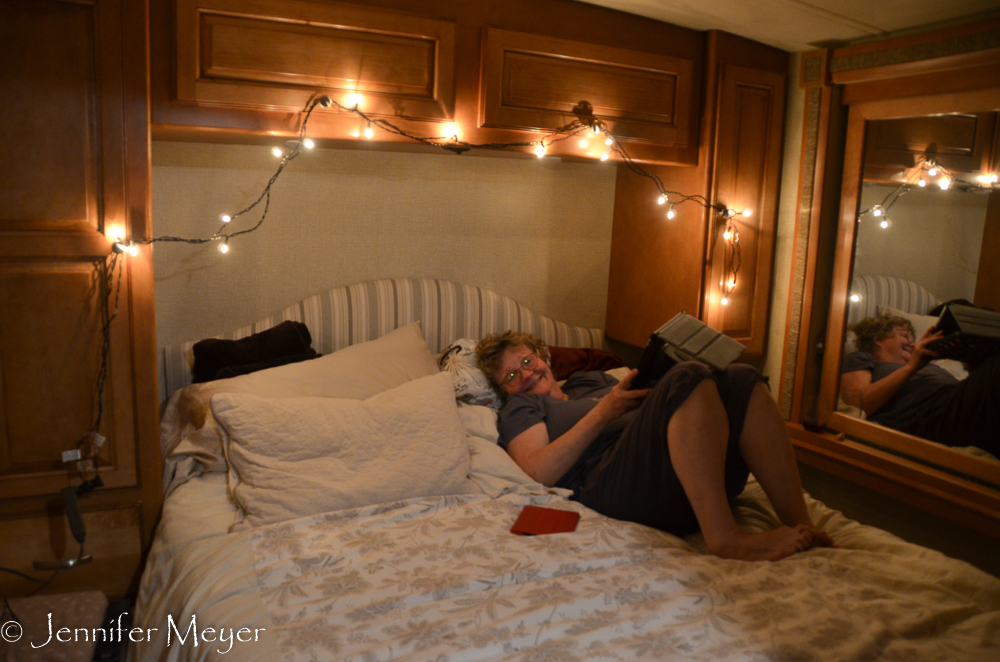 Kate takes a rest while Kelly makes dinner.