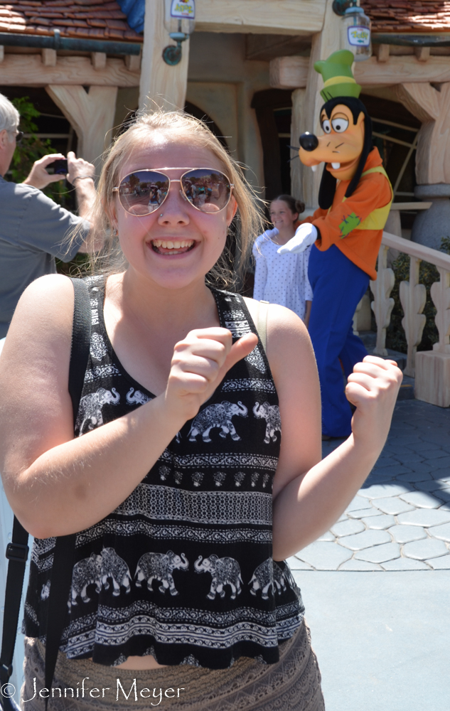 This is the closest she would get to posing with characters this time.