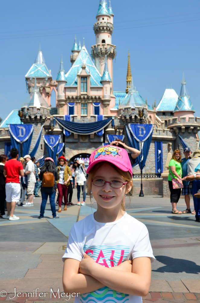 Maddie in front of Cinderella's castle.