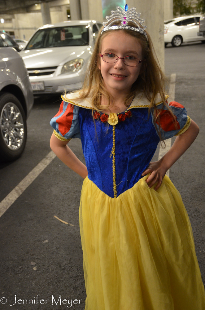 The first evening, Maddie wore her Snow White costume back to Disneyland.