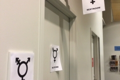 The bathrooms were open to all genders that night.