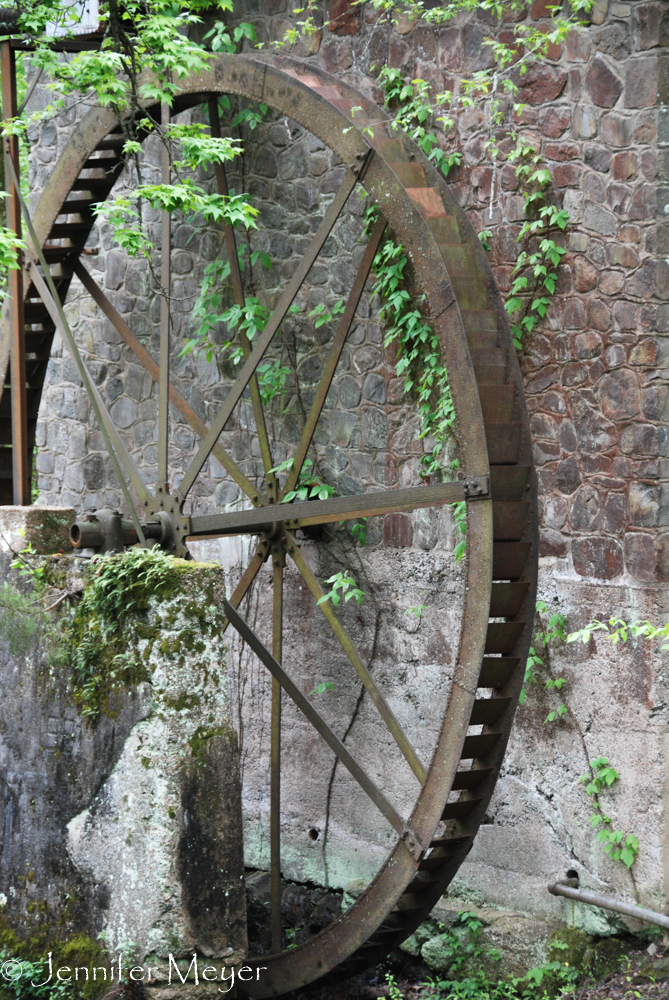 Rusty water wheel.