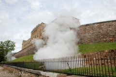Steam from the springs below.
