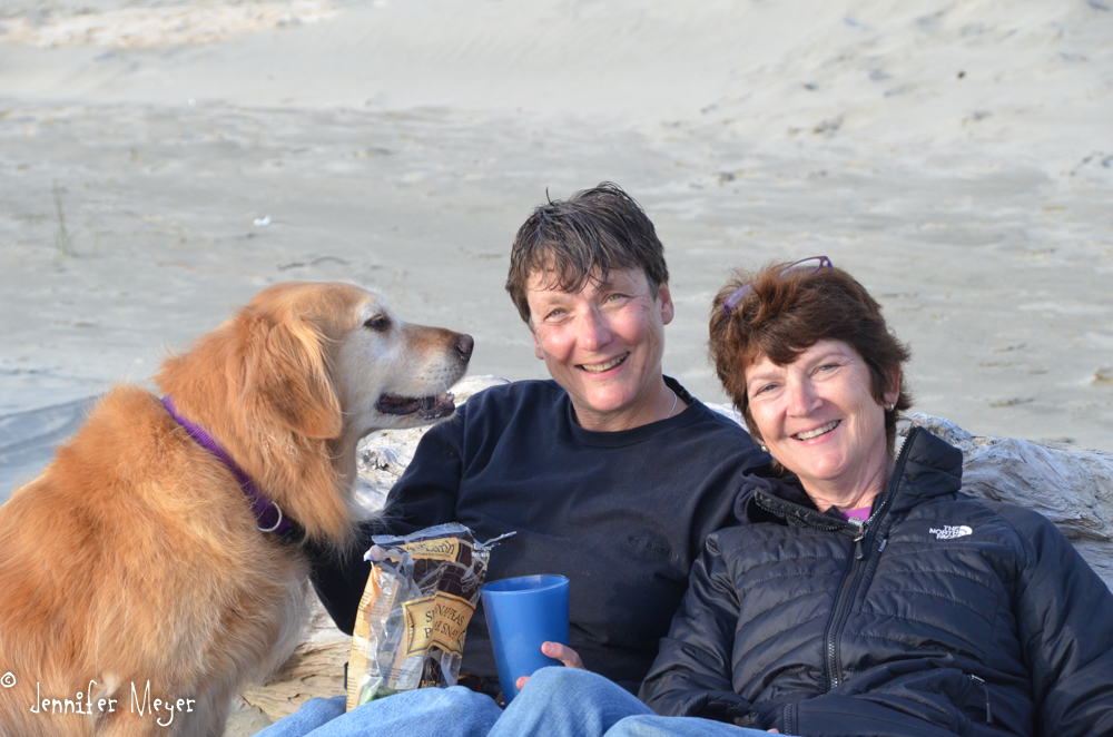 Kathy and me on a cold beach.