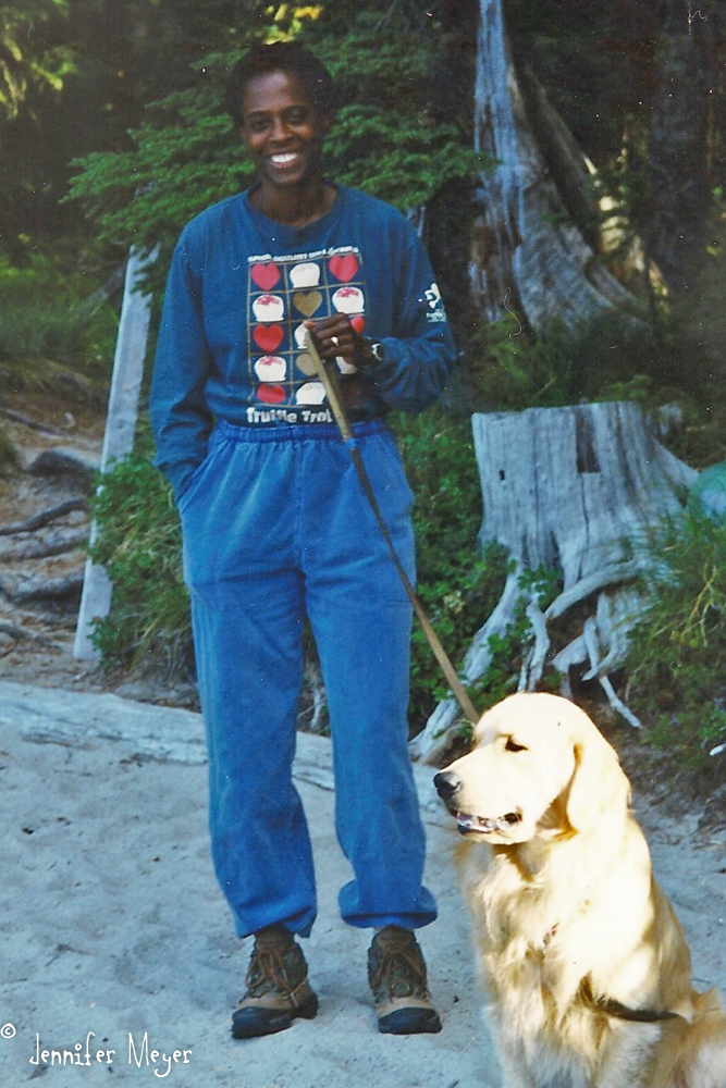 Camping at Waldo Lake, with our dog Riley.