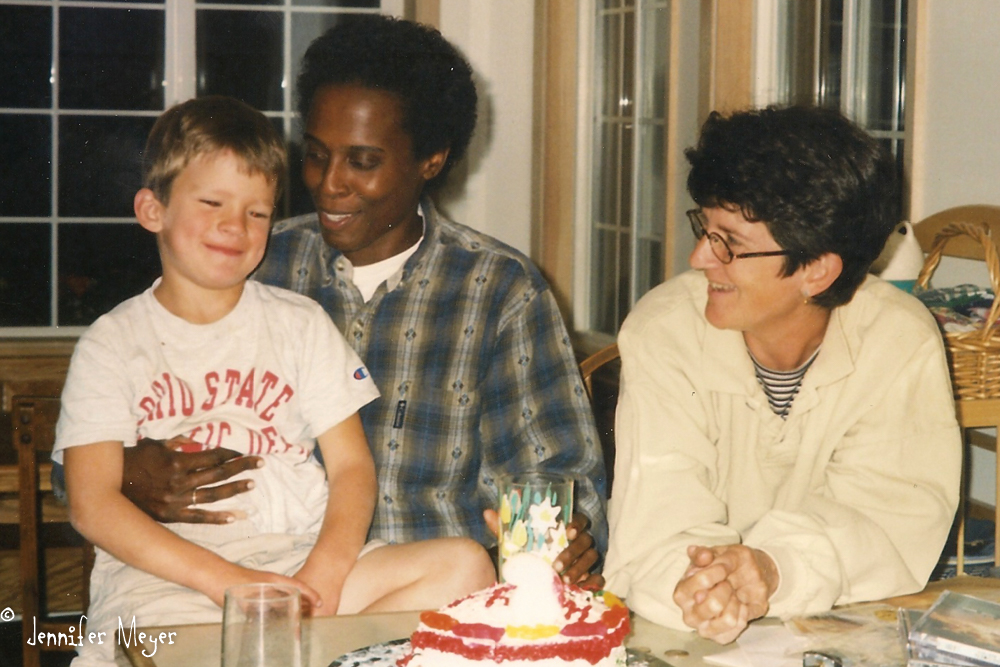 Celebrating Josh's birthday in our kitchen.