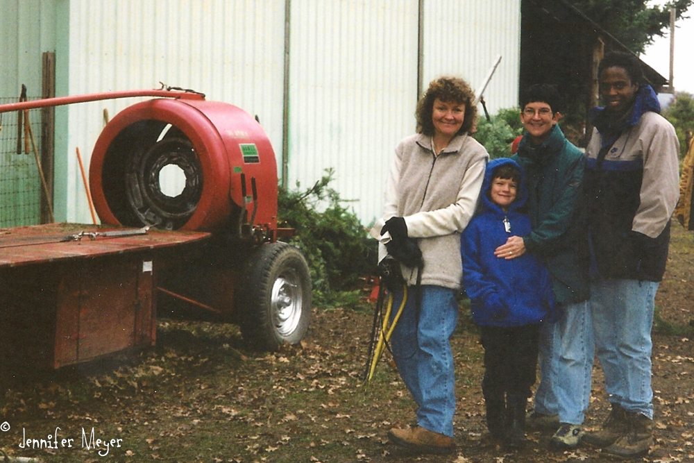 Cutting a Christmas tree.