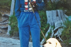 Camping at Waldo Lake, with our dog Riley.