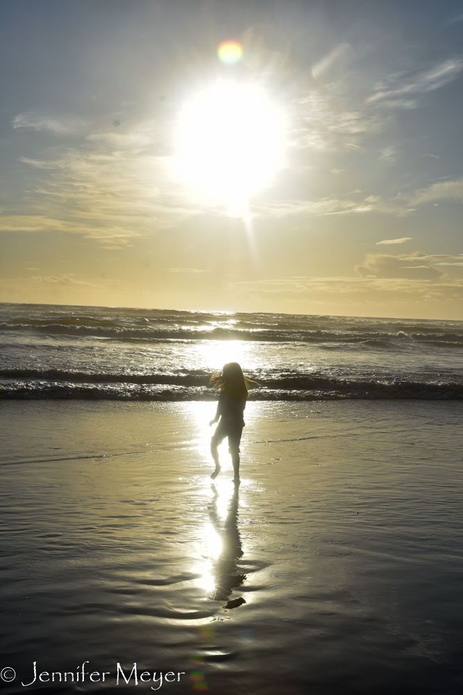 Playing in the surf.