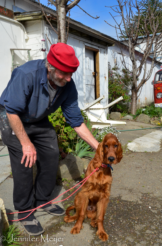 Fisherman with his Irish Setter pup named Neuman (after Paul).