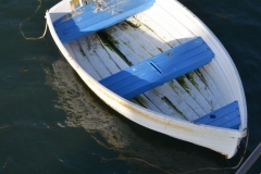 Dinghy tied to the pier.