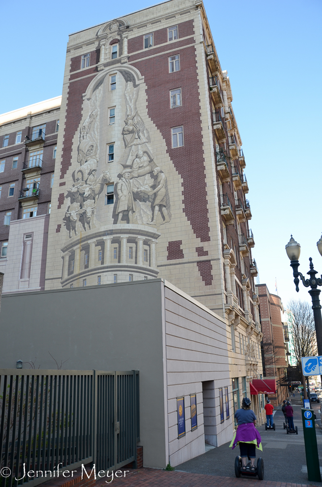 Toodling by a famous mural.