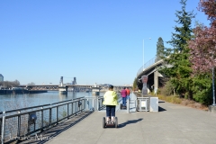 We crossed a bridge and rode along the waterfront.
