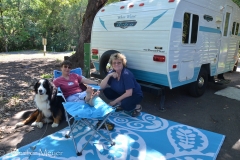 Hanging out by Kelly's trailer with Kelly's dog.