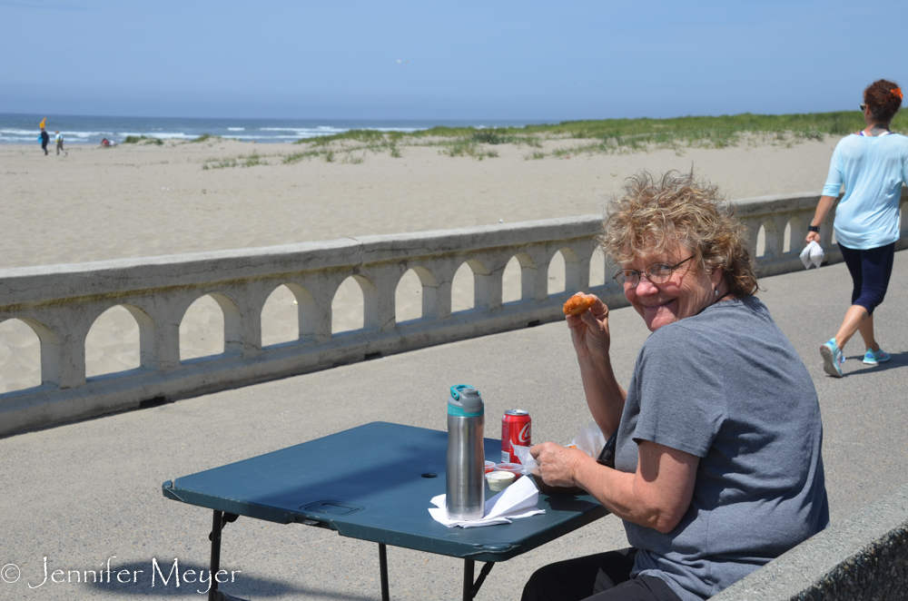 We used our car's built-in card table.