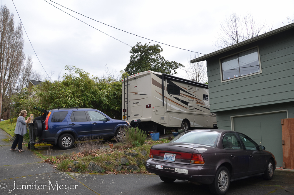 We were parked in Tobi's driveway for the night.