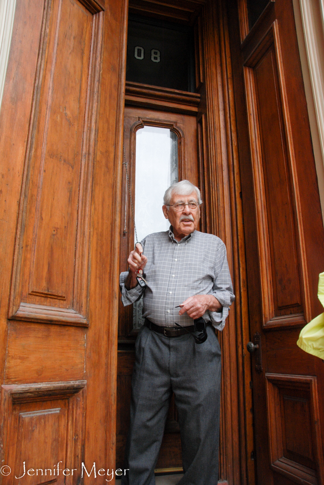 Wener demonstrates the storm doors.