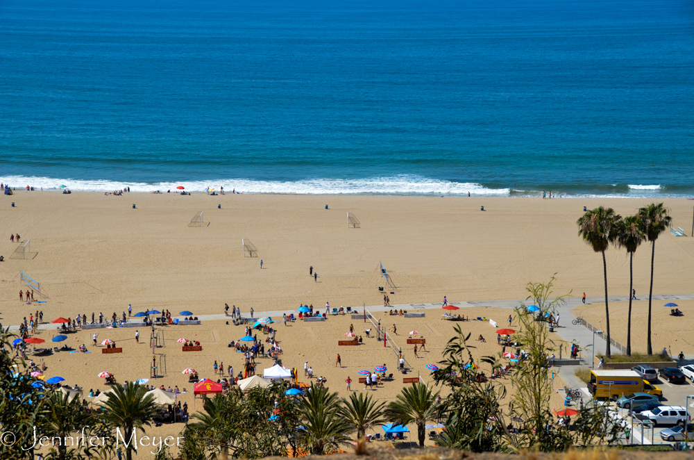 We walked along a park  on a cliff above the beach.
