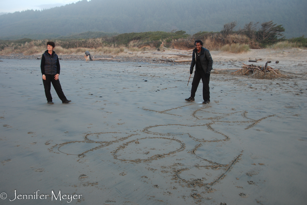 It's a tradition for her, on every beach they go to.