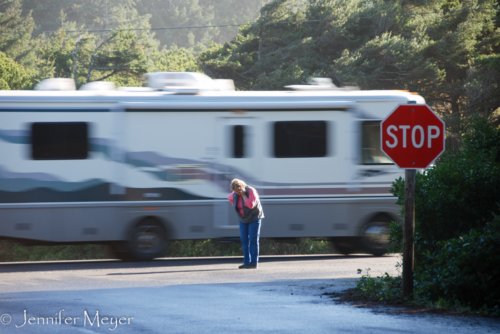 Kate had to stand on the road for reception to make a phone call.