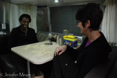 Kathy and Robin enjoyed cocktails and Bananagrams.