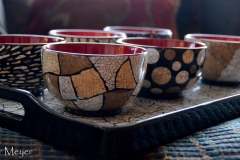 Bowls decorated with duck eggshells. C&M brought these back from Vietnam recently.