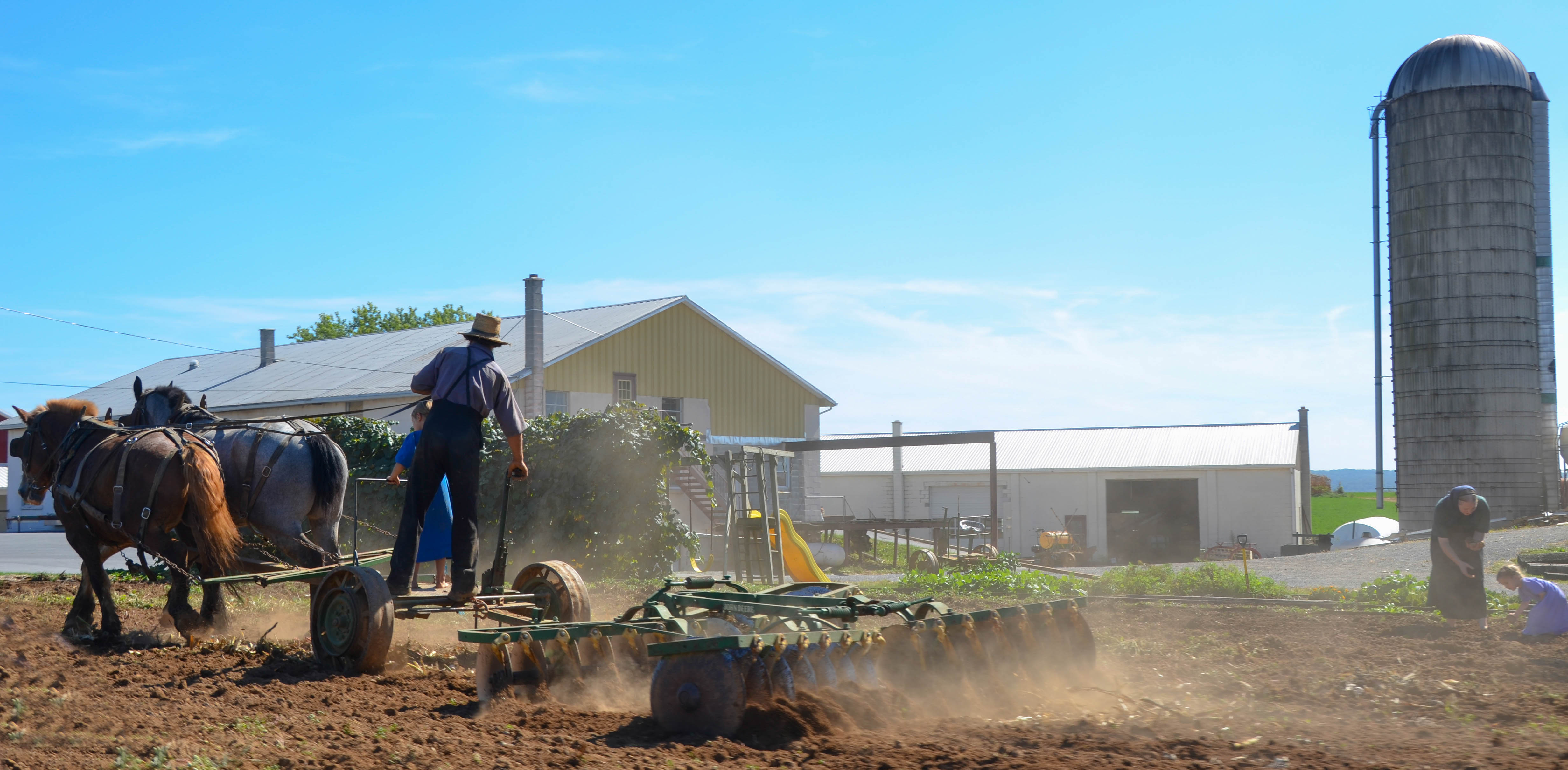 Father and daughter plowing team.