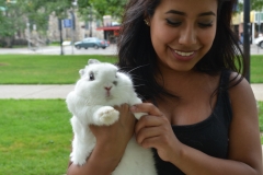 There was a woman there walking her bunny.