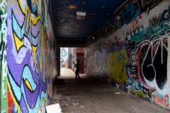 This guy was dancing away in this alley.