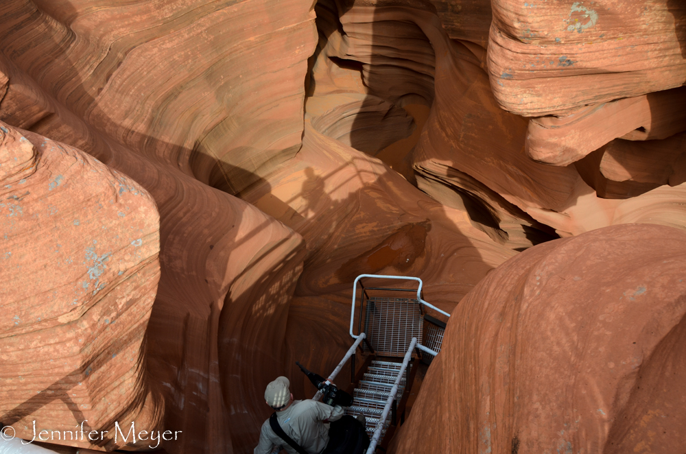 You have to go down steep stairs to get to the bottom.