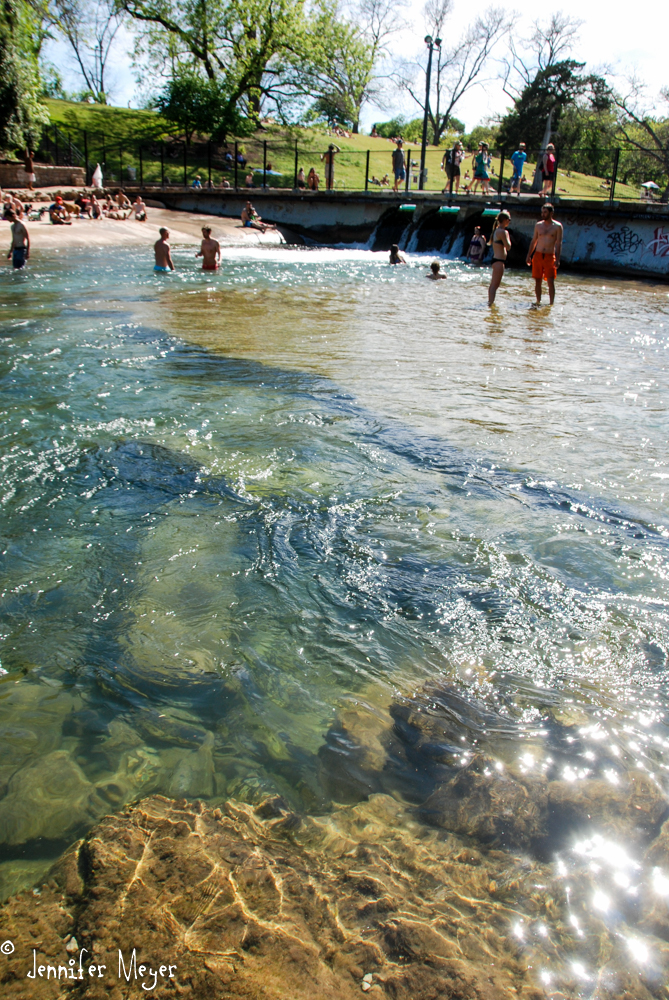 Underwater rock slabs.