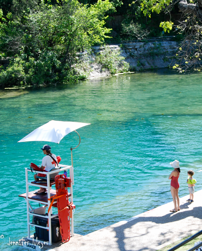 The bottom of the pool is natural rock slabs.