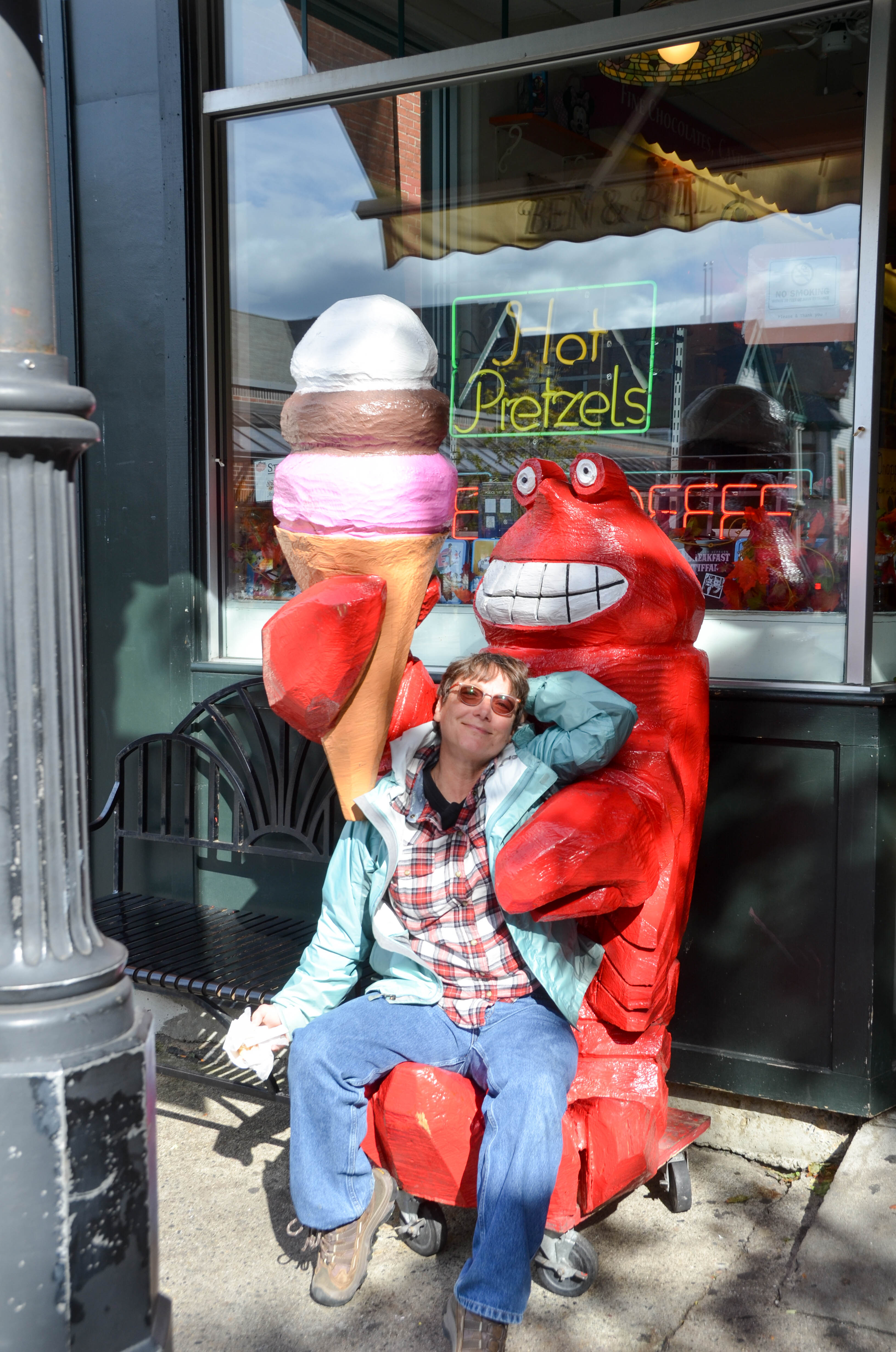 I pose with a lobster.