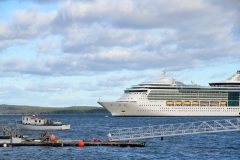 Two cruise ships were anchored.