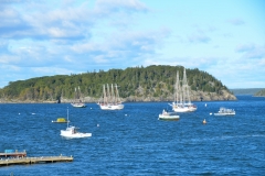 Sailboats anchored in the bay.