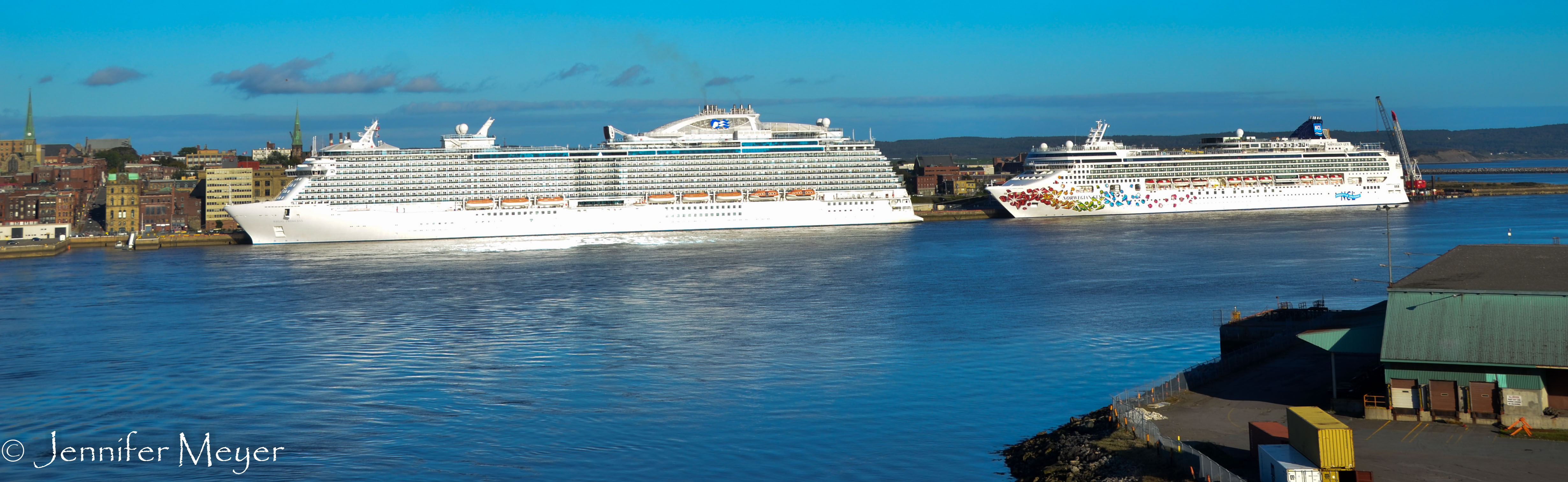 Giant cruise ships in St. John.
