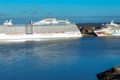 Giant cruise ships in St. John.