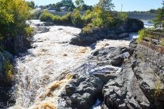 The Machias river converges to large waterfalls.