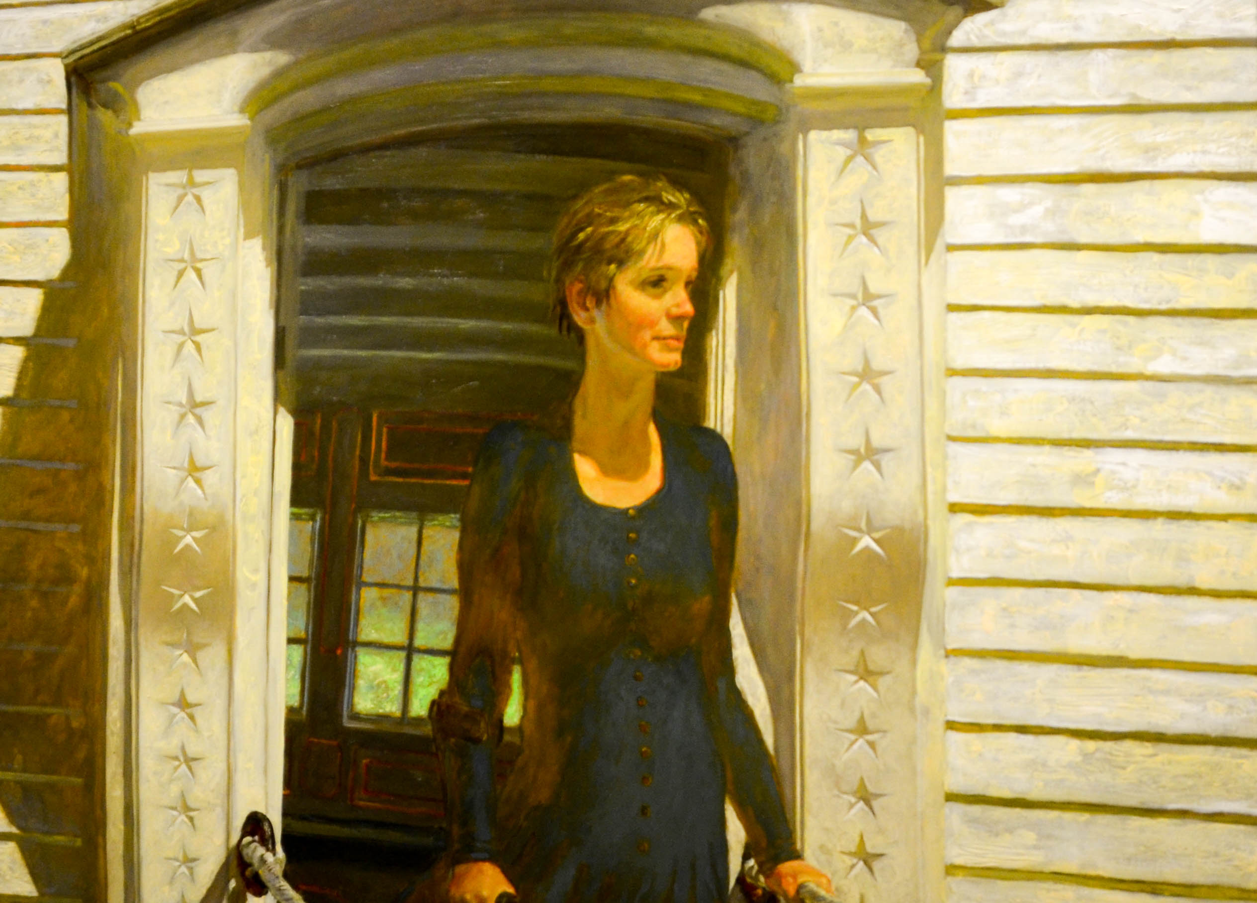 Jamie Wyeth's wife, Phillys, emerging from their lighthouse after a long illness.