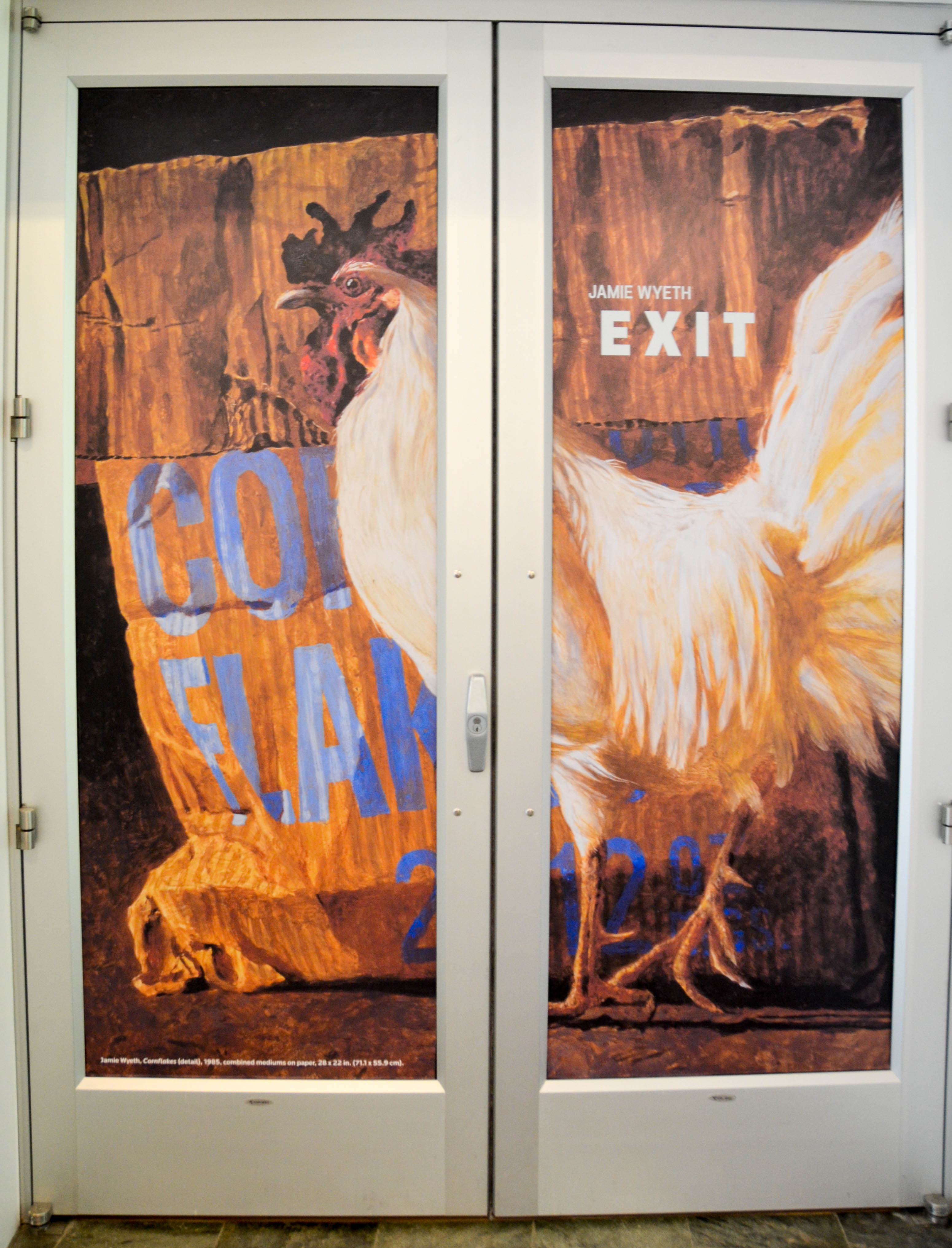 The exit doors show off one of Wyeth's paintings.