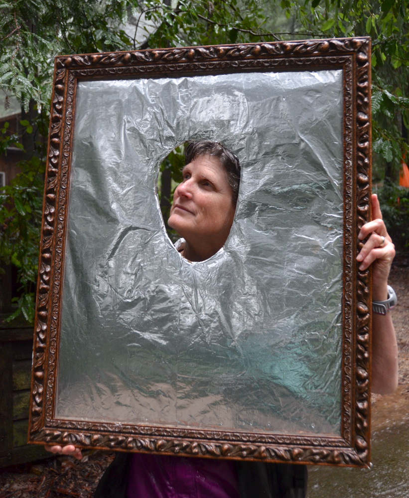 Posing with a trash can treasure.