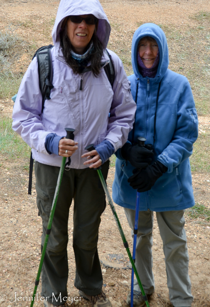 Anita and Hilary back from a snowy hike.