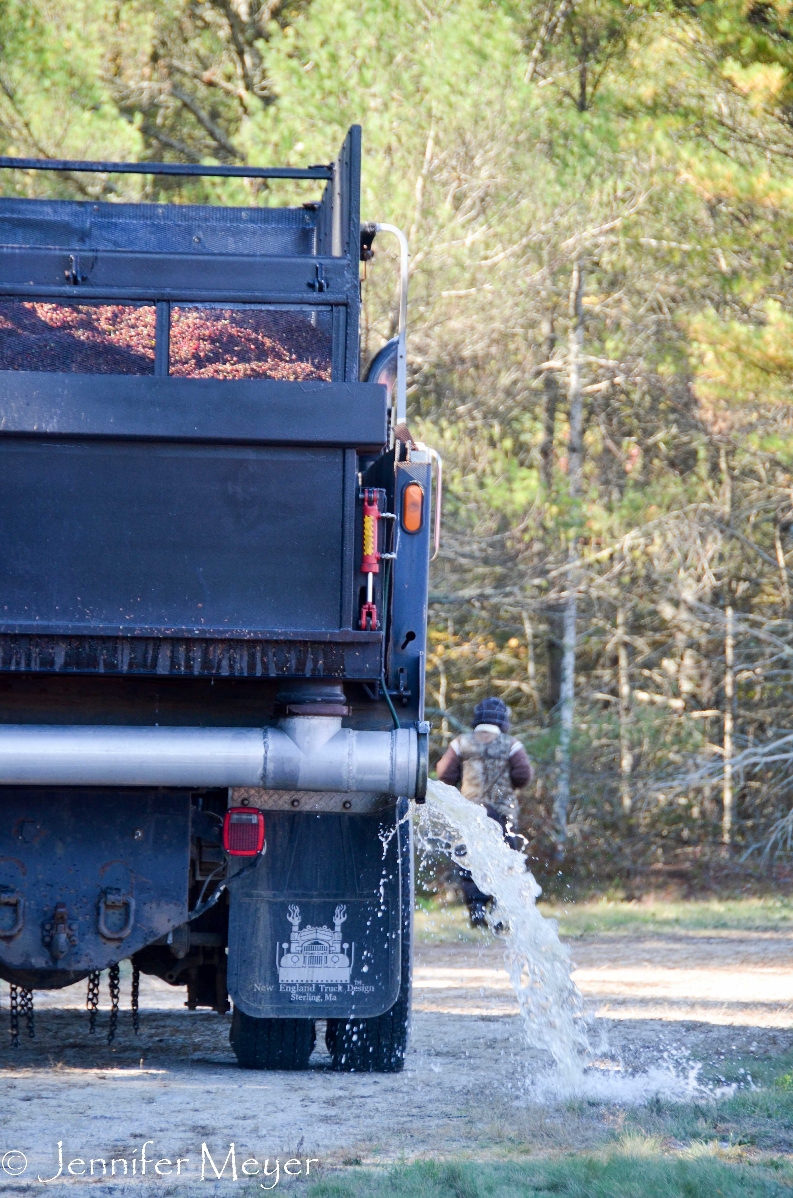 Water drains from the truck.