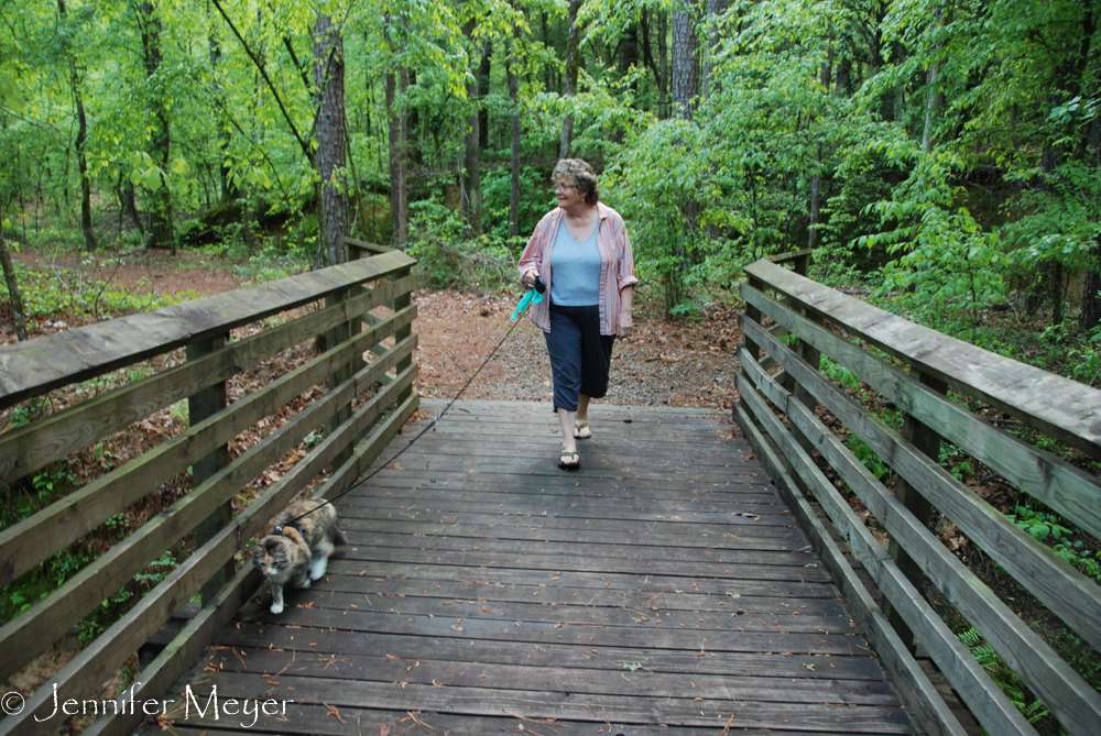 Crossing a bridge.