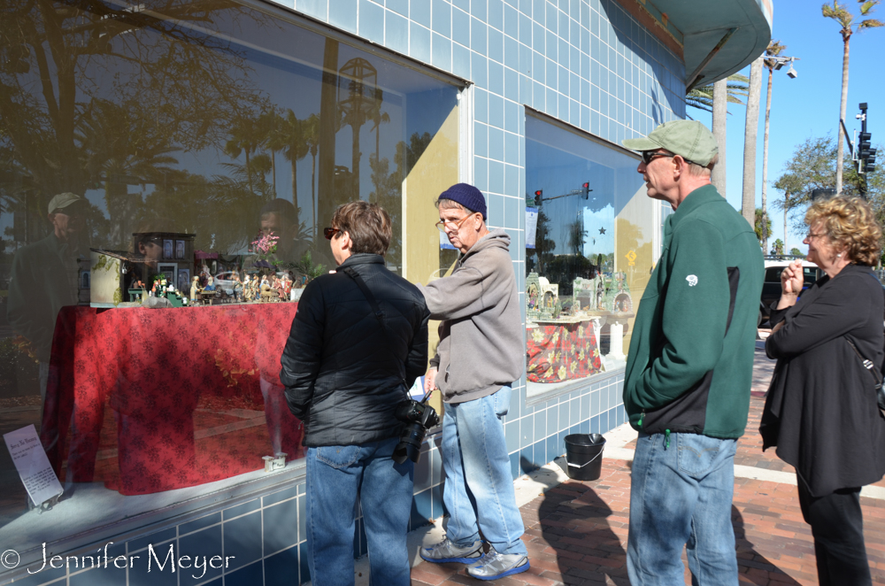 We met this man washing windows to his nativity displays.