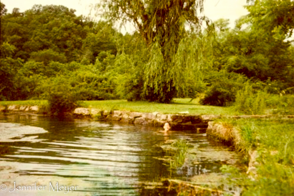 My cousin swimming in the spring.
