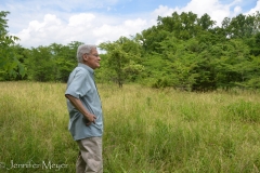 Dad looked down the open area.