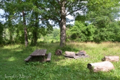 The picnic table where the house was.